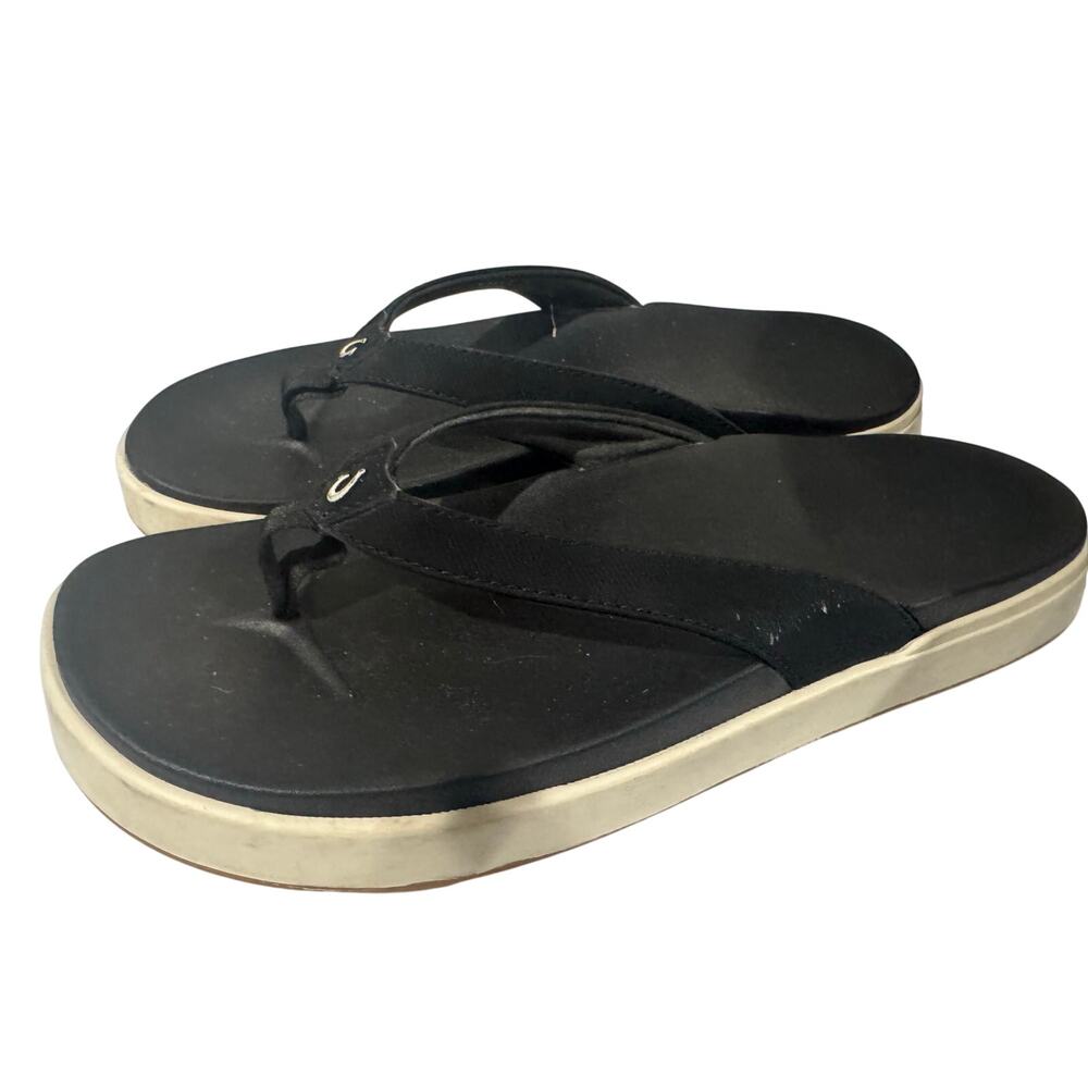 Olukai Nu'a P'io Black Flip Flops Women Size 8